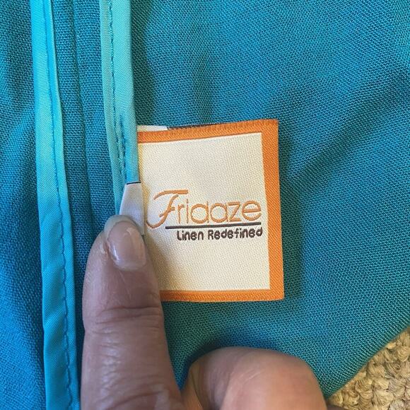 Fridaze Top Womens L 100% Linen Green Collared Button Up Shirt Jacket Lagenlook - Picture 3 of 10